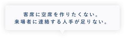 客席に空席を作りたくない。来場者に連絡する人手が足りない。